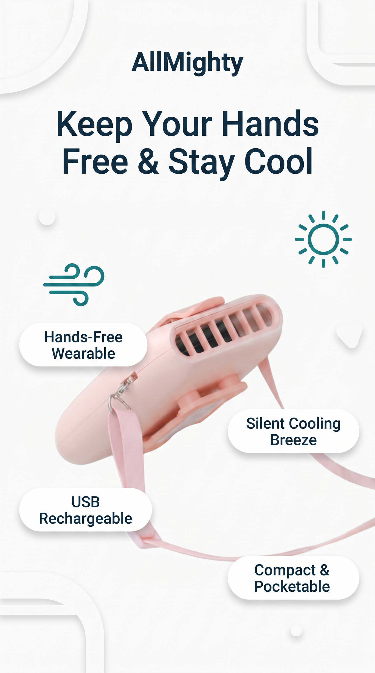 USB Rechargeable Neck Fan - Mini Silent Handheld Fan