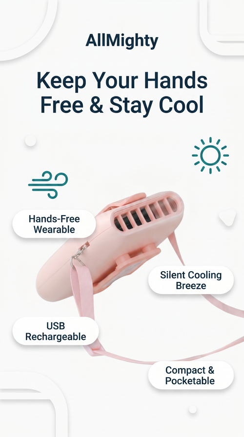 USB Rechargeable Neck Fan - Mini Silent Handheld Fan